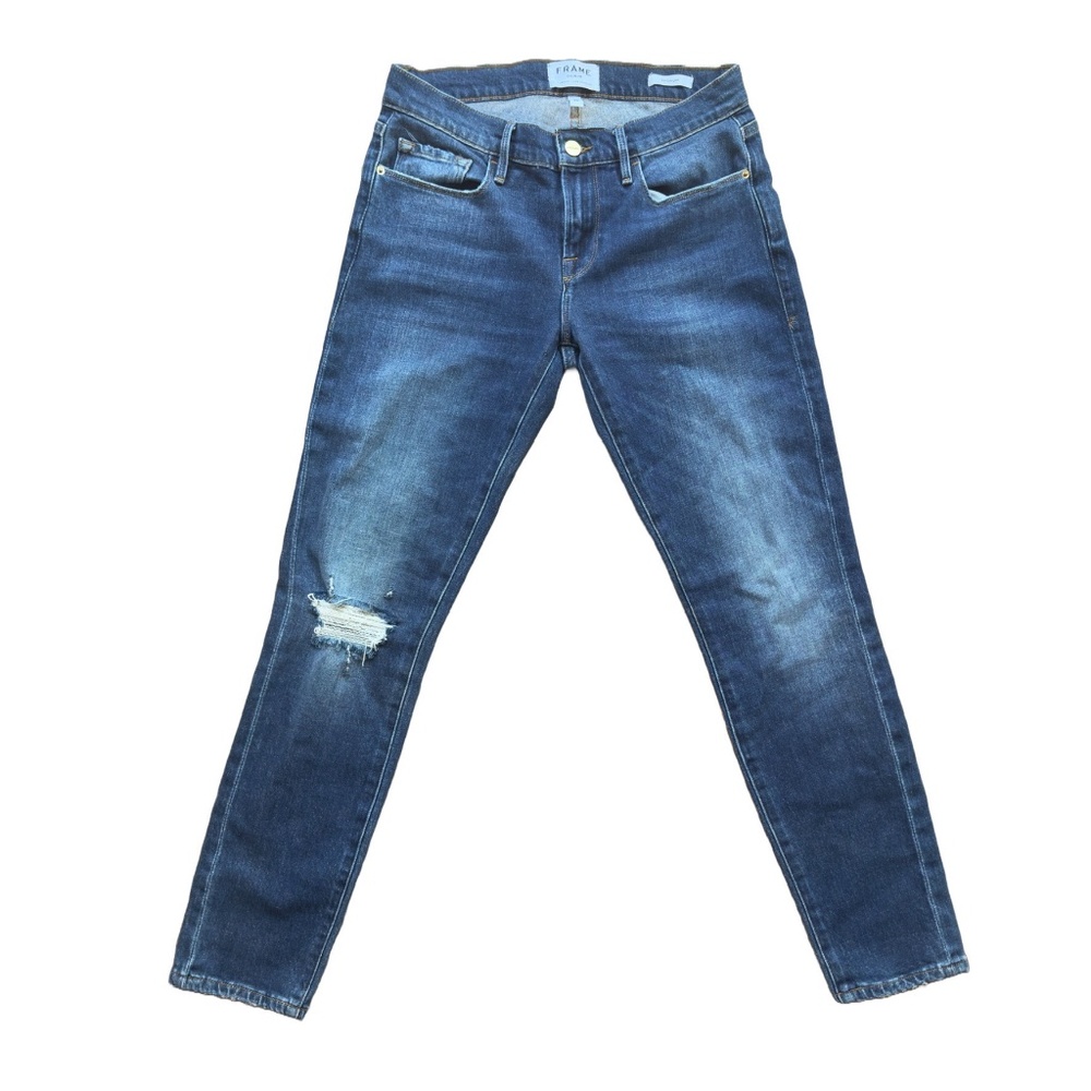 FRAME Denim Le Garçon Distressed Jeans in Watson Blue Mid / Low Rise Size 26